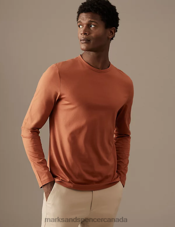 Marks and Spencer near me - Men Copper Tan Clothing Marks & Spencer Pure Supima Cotton Long Sleeve T-Shirt 20VTD6705