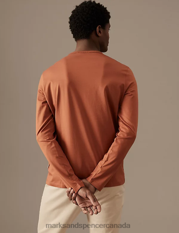 Marks and Spencer near me - Men Copper Tan Clothing Marks & Spencer Pure Supima Cotton Long Sleeve T-Shirt 20VTD6705