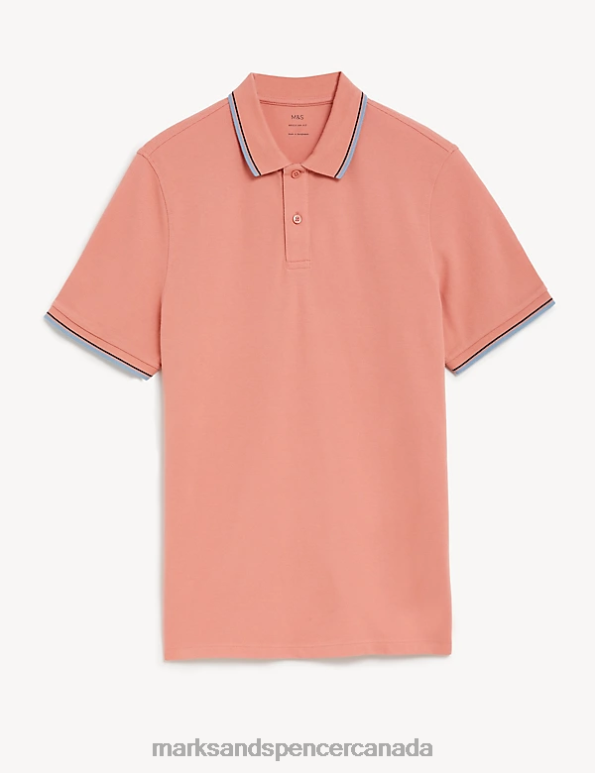 Marks and Spencer sale - Men Coral Clothing Marks & Spencer Pure Cotton Pique Tipped Polo Shirt 20VTD4756