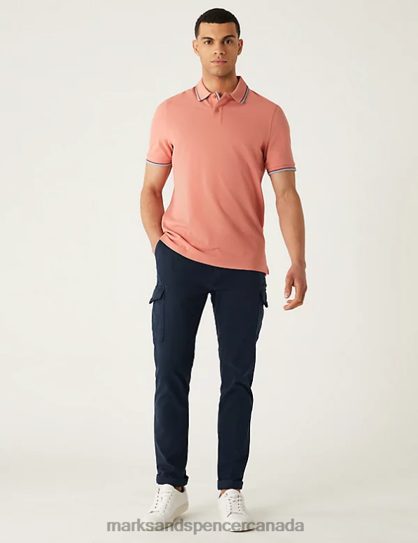Marks and Spencer sale - Men Coral Clothing Marks & Spencer Pure Cotton Pique Tipped Polo Shirt 20VTD4756