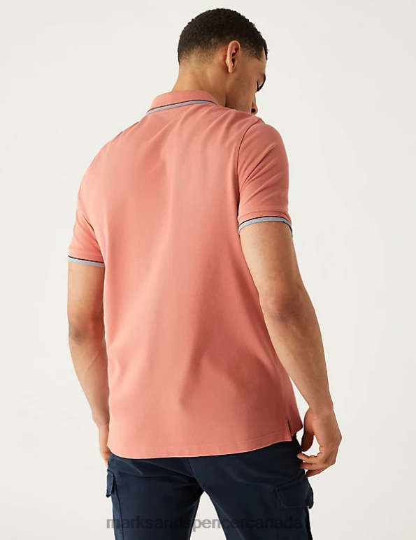 Marks and Spencer sale - Men Coral Clothing Marks & Spencer Pure Cotton Pique Tipped Polo Shirt 20VTD4756