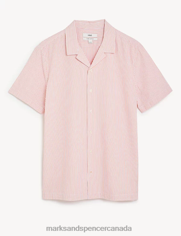 Men Coral Mix Clothing Marks & Spencer Pure Cotton Seersucker Cuban Collar Shirt 20VTD6185 - Marks and Spencer outlet