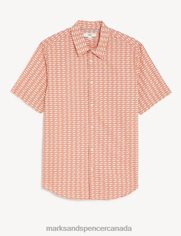 Marks and Spencer Canada - Men Coral Mix Clothing Marks & Spencer Pure Cotton Shark Print Shirt 20VTD5213