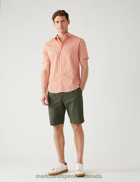 Marks and Spencer Canada - Men Coral Mix Clothing Marks & Spencer Pure Cotton Shark Print Shirt 20VTD5213