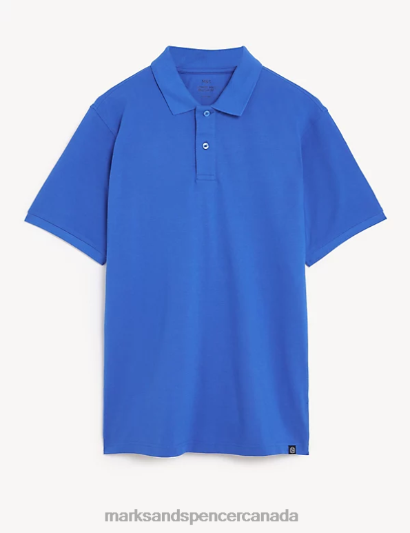Men Cornflower Clothing Marks & Spencer Pure Cotton Pique Polo Shirt 20VTD204 - Marks and Spencer Canada locations