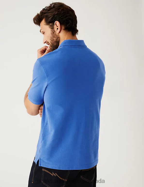 Men Cornflower Clothing Marks & Spencer Pure Cotton Pique Polo Shirt 20VTD204 - Marks and Spencer Canada locations