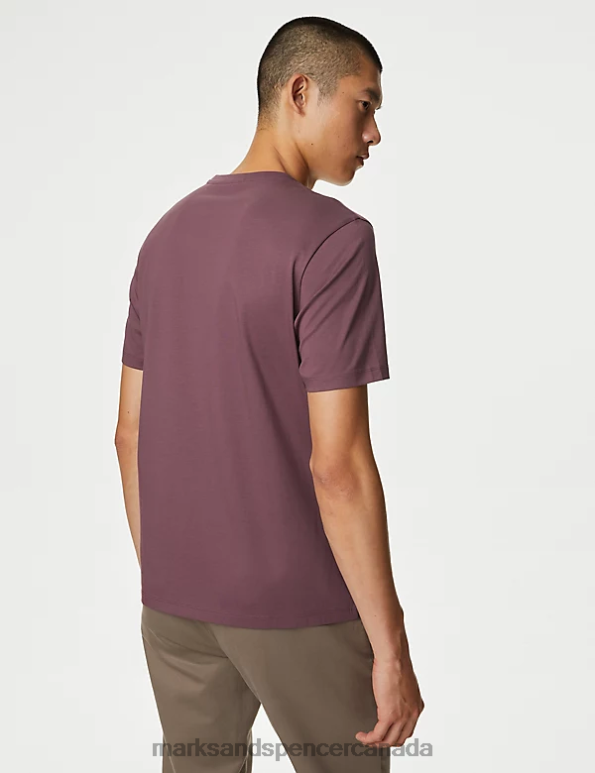 Men Dark Aubergine Clothing Marks & Spencer Pure Supima Cotton T-shirt 20VTD6307 - Marks and Spencer online