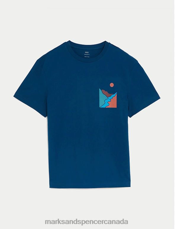 Marks and Spencer near me - Men Dark Blue Clothing Marks & Spencer Pure Cotton River Graphic T-Shirt 20VTD6187