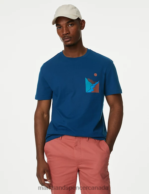 Marks and Spencer near me - Men Dark Blue Clothing Marks & Spencer Pure Cotton River Graphic T-Shirt 20VTD6187