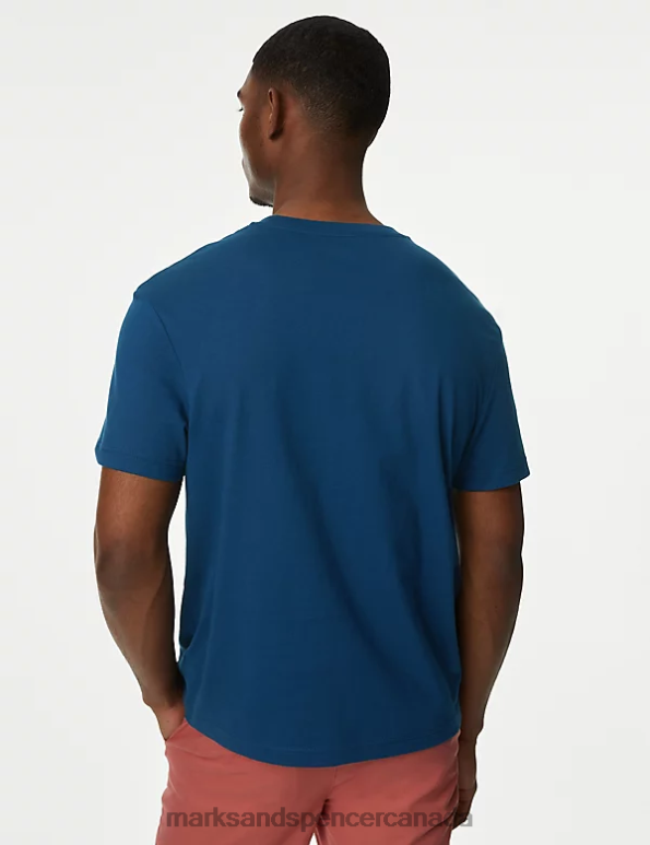 Marks and Spencer near me - Men Dark Blue Clothing Marks & Spencer Pure Cotton River Graphic T-Shirt 20VTD6187