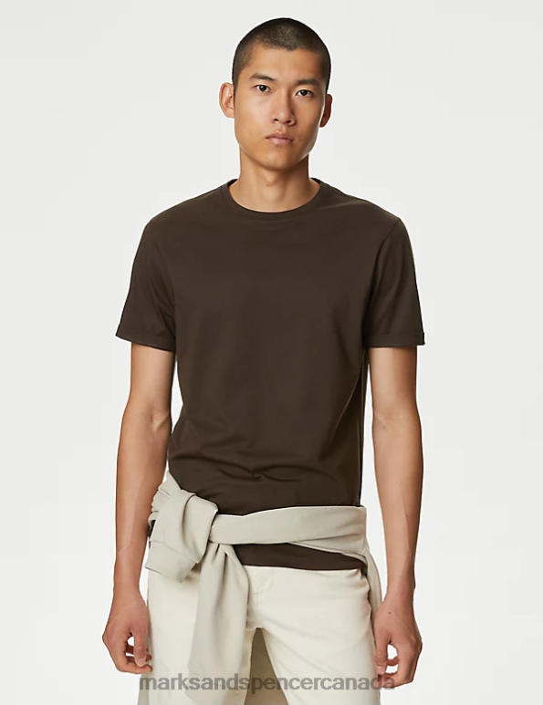 Marks and Spencer Canada - Men Dark Brown Clothing Marks & Spencer Pure Supima Cotton T-shirt 20VTD6310