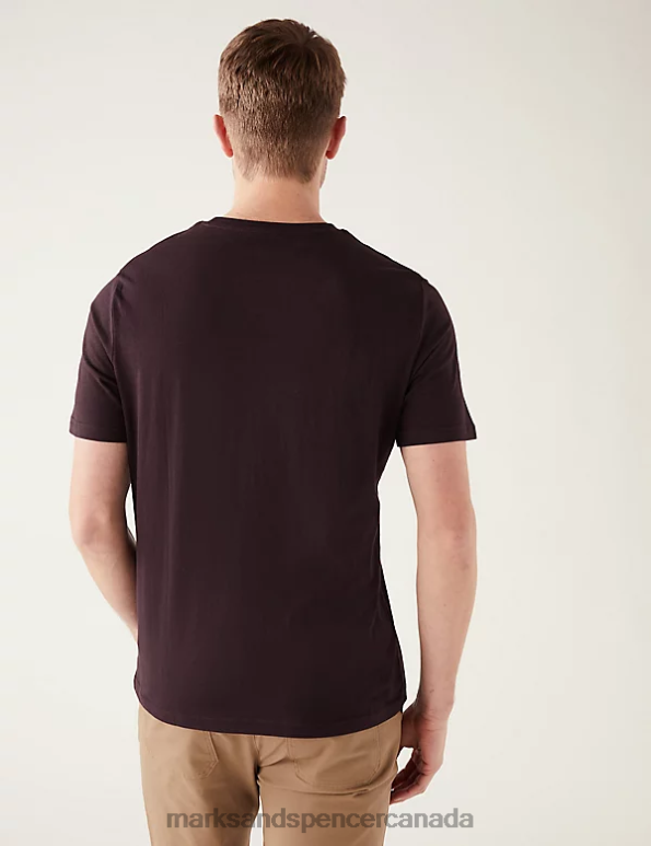 Men Dark Burgundy Clothing Marks & Spencer Pure Cotton Crew Neck T-Shirt 20VTD143 - Marks and Spencer online