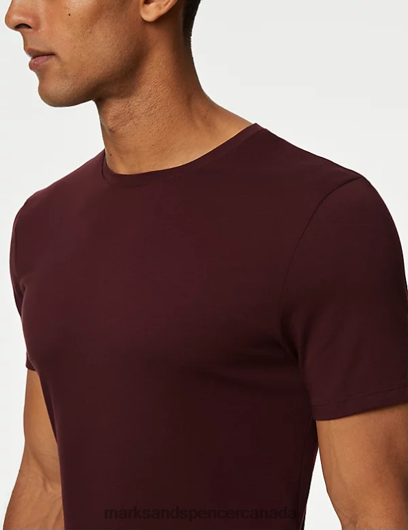Men Dark Claret Clothing Marks & Spencer Supima Cotton BlendT-Shirt Vest 20VTD5107 - Marks and Spencer online