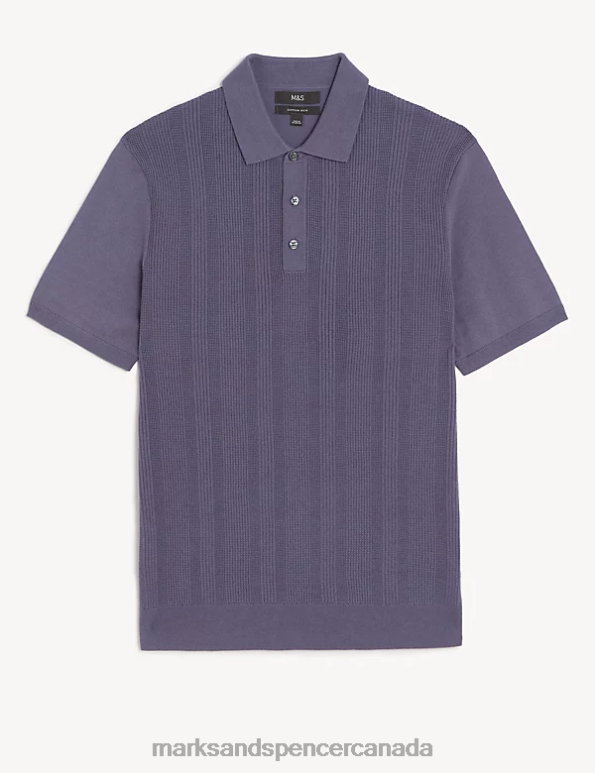 Marks and Spencer Canada - Men Dark Grape Clothing Marks & Spencer Cotton Rich Textured Knitted Polo Shirt 20VTD6278