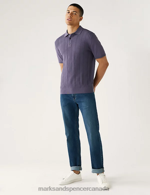 Marks and Spencer Canada - Men Dark Grape Clothing Marks & Spencer Cotton Rich Textured Knitted Polo Shirt 20VTD6278