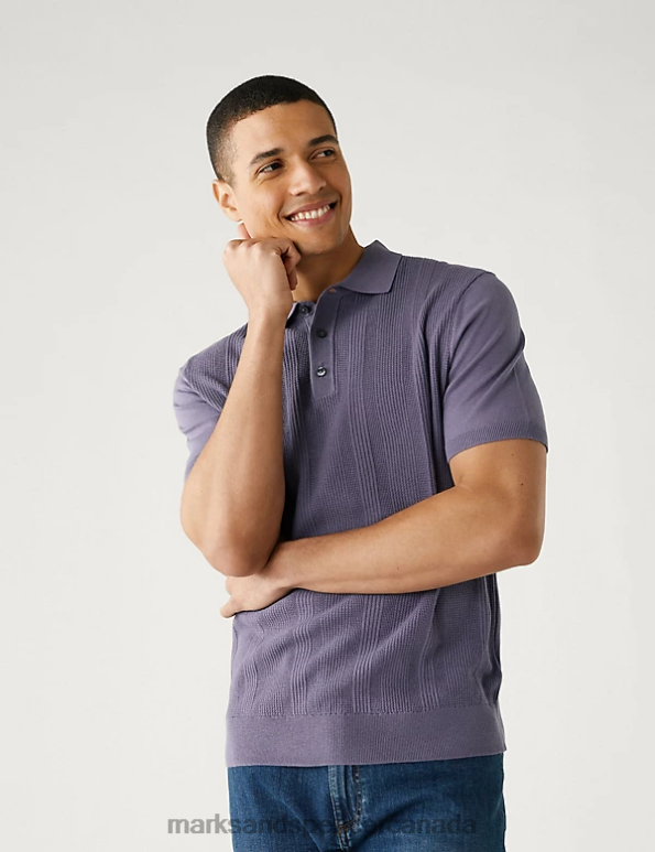 Marks and Spencer Canada - Men Dark Grape Clothing Marks & Spencer Cotton Rich Textured Knitted Polo Shirt 20VTD6278