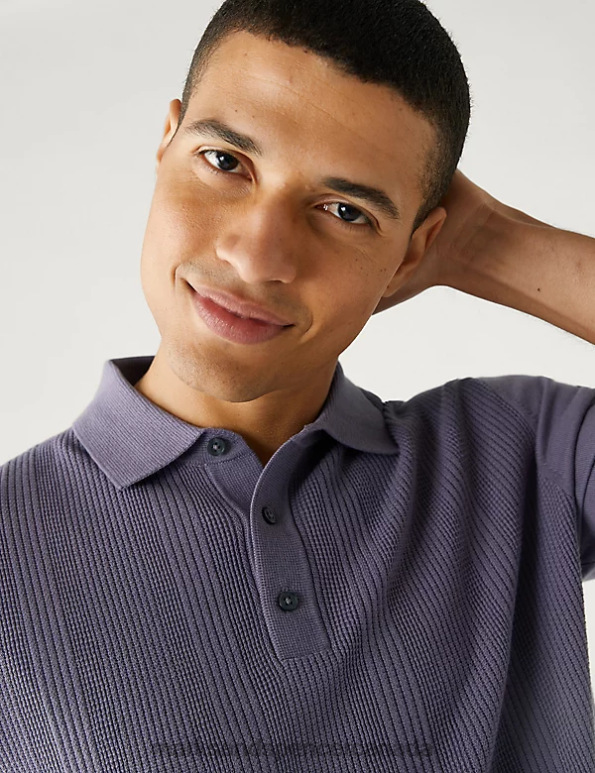 Marks and Spencer Canada - Men Dark Grape Clothing Marks & Spencer Cotton Rich Textured Knitted Polo Shirt 20VTD6278