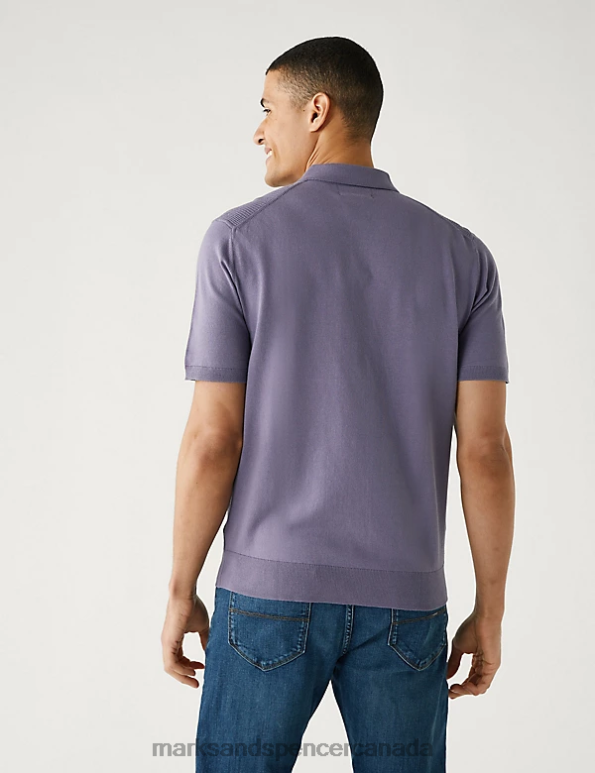 Marks and Spencer Canada - Men Dark Grape Clothing Marks & Spencer Cotton Rich Textured Knitted Polo Shirt 20VTD6278