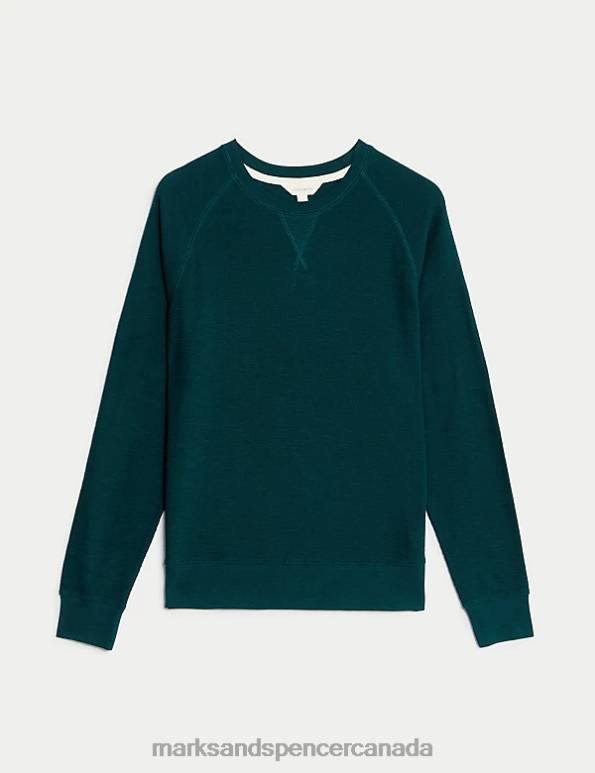 Marks and Spencer sale - Men Dark Green Clothing Marks & Spencer Pure Cotton Loungewear Sweatshirt 20VTD6824