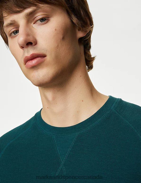 Marks and Spencer sale - Men Dark Green Clothing Marks & Spencer Pure Cotton Loungewear Sweatshirt 20VTD6824