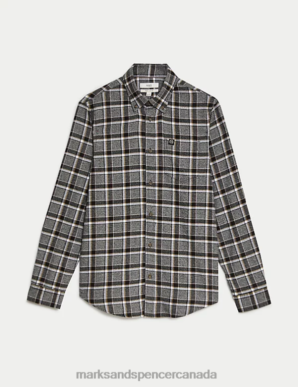 Men Dark Grey Mix Clothing Marks & Spencer Cotton Rich Flannel Shirt 20VTD5633 - Marks and Spencer online