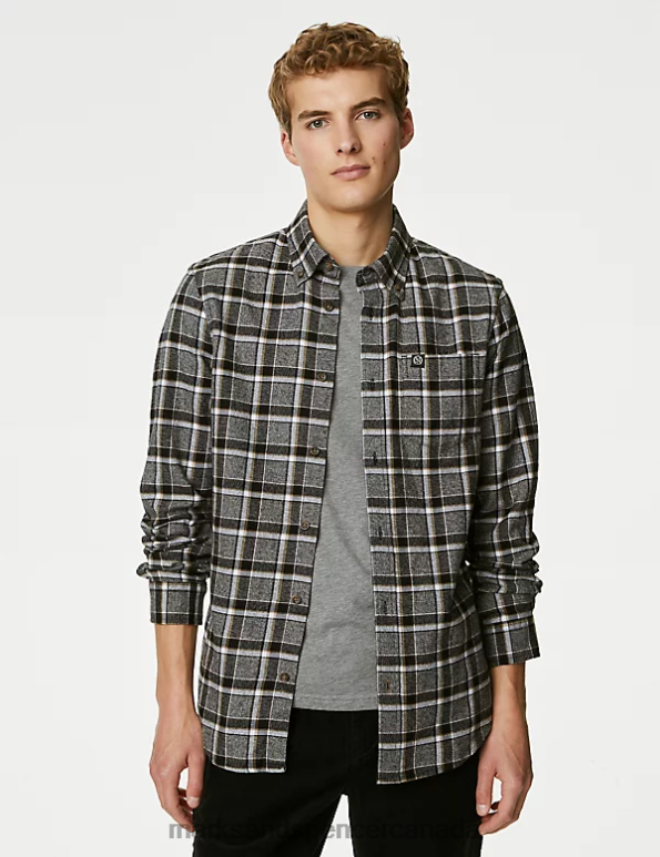 Men Dark Grey Mix Clothing Marks & Spencer Cotton Rich Flannel Shirt 20VTD5633 - Marks and Spencer online