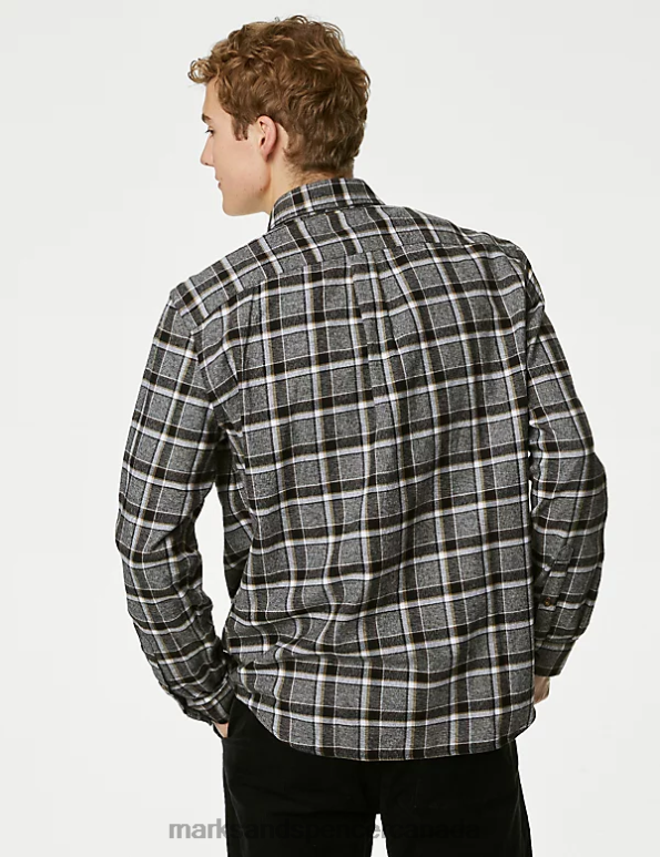 Men Dark Grey Mix Clothing Marks & Spencer Cotton Rich Flannel Shirt 20VTD5633 - Marks and Spencer online