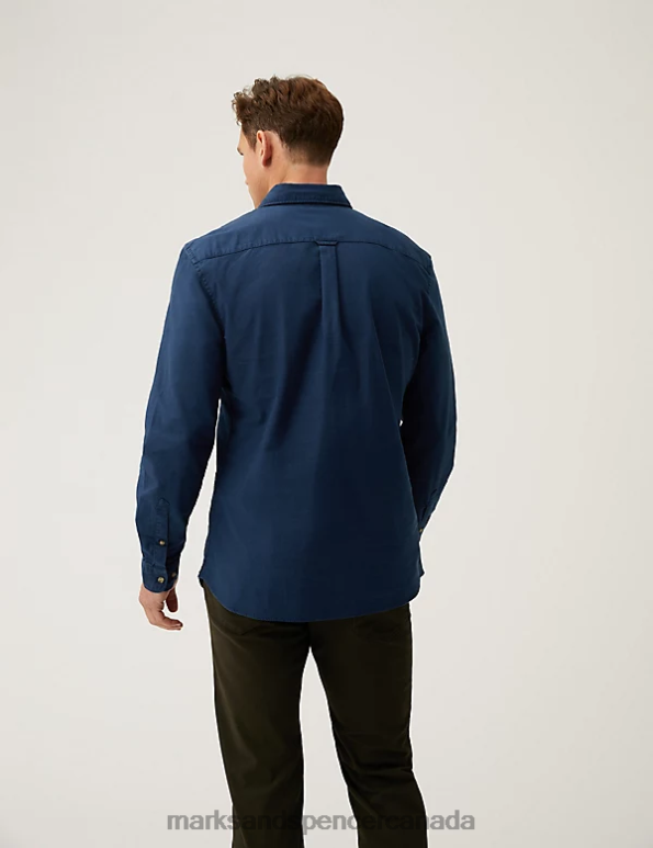 Marks and Spencer near me - Men Dark Indigo Clothing Marks & Spencer Pure Cotton Oxford Shirt 20VTD6985