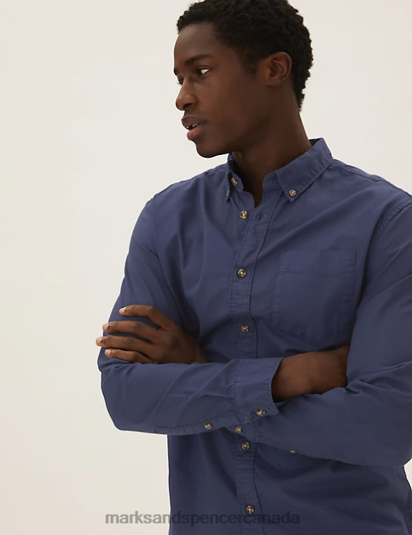 Marks and Spencer near me - Men Dark Indigo Clothing Marks & Spencer Pure Cotton Oxford Shirt 20VTD6985