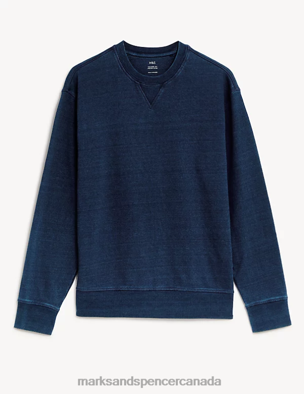 Men Dark Indigo Clothing Marks & Spencer Relaxed Fit Pure Cotton Sweatshirt 20VTD6241 - Marks and Spencer online
