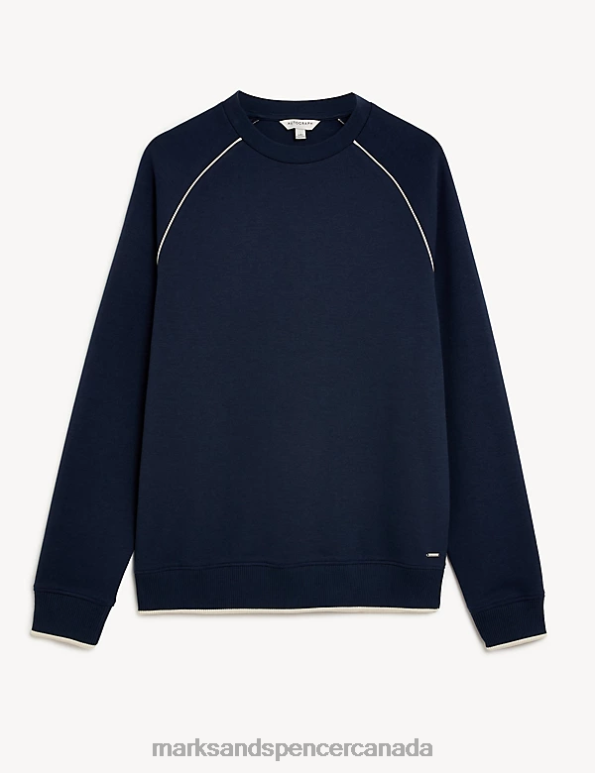 Marks and Spencer sale - Men Dark Ink Clothing Marks & Spencer Cotton Blend Crew Neck Sweatshirt 20VTD6256