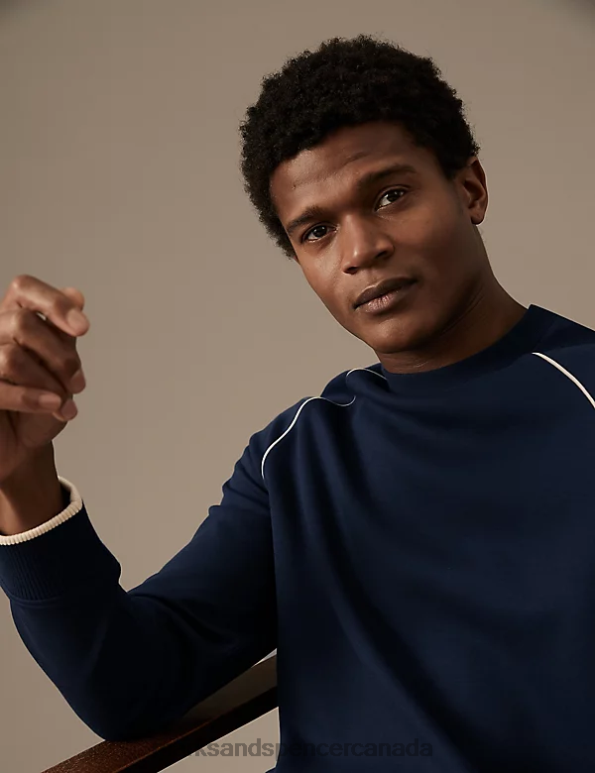 Marks and Spencer sale - Men Dark Ink Clothing Marks & Spencer Cotton Blend Crew Neck Sweatshirt 20VTD6256