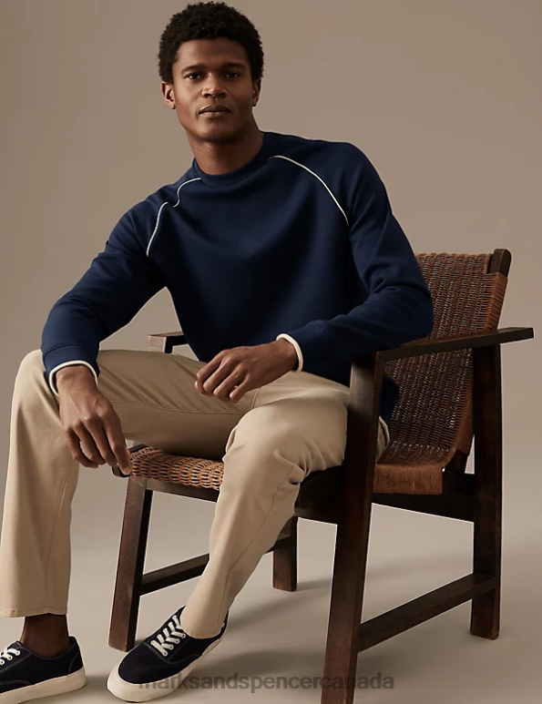 Marks and Spencer sale - Men Dark Ink Clothing Marks & Spencer Cotton Blend Crew Neck Sweatshirt 20VTD6256