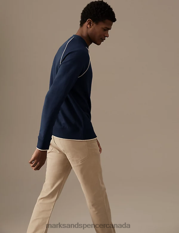 Marks and Spencer sale - Men Dark Ink Clothing Marks & Spencer Cotton Blend Crew Neck Sweatshirt 20VTD6256