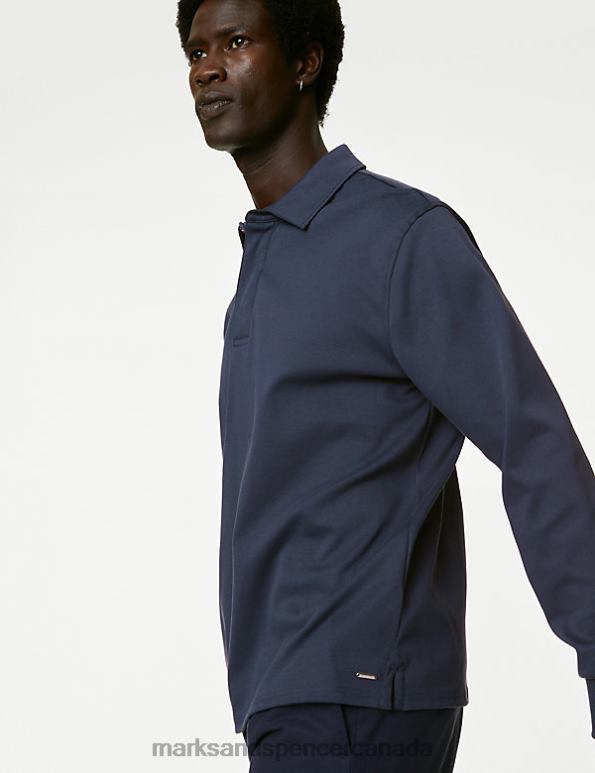 Men Dark Ink Clothing Marks & Spencer Pure Cotton Long Sleeve Rugby Shirt 20VTD6519 - Marks and Spencer Canada locations