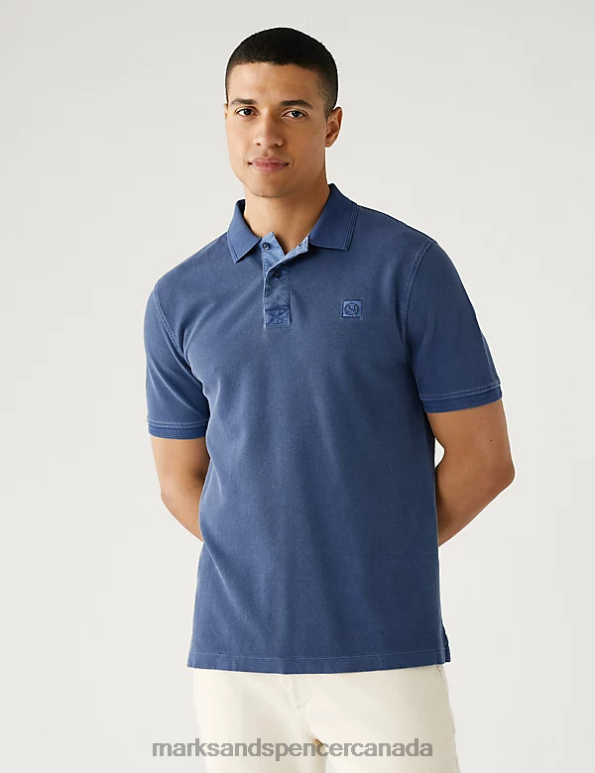 Men Dark Ink Clothing Marks & Spencer Pure Cotton Polo Shirt 20VTD7213 - Marks and Spencer outlet