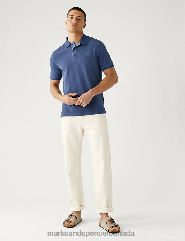 Men Dark Ink Clothing Marks & Spencer Pure Cotton Polo Shirt 20VTD7213 - Marks and Spencer outlet