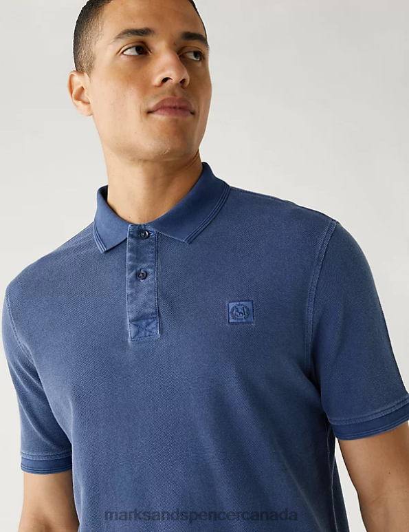 Men Dark Ink Clothing Marks & Spencer Pure Cotton Polo Shirt 20VTD7213 - Marks and Spencer outlet