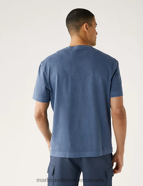 Men Dark Ink Clothing Marks & Spencer Relaxed Fit Pure Cotton Crew Neck T-Shirt 20VTD6989 - Marks and Spencer online