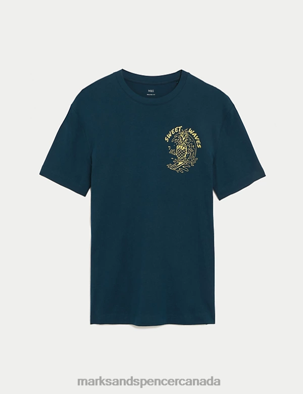 Men Dark Kingfisher Clothing Marks & Spencer Pure Cotton Pineapple Graphic T-Shirt 20VTD6217 - Marks and Spencer online