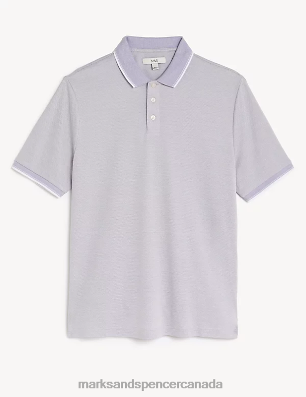 Men Dark Lilac Clothing Marks & Spencer Modal Rich Tipped Collar Polo Shirt 20VTD6397 - Marks and Spencer Canada locations