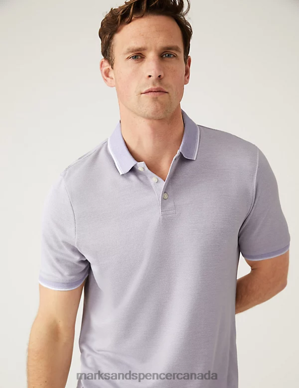 Men Dark Lilac Clothing Marks & Spencer Modal Rich Tipped Collar Polo Shirt 20VTD6397 - Marks and Spencer Canada locations