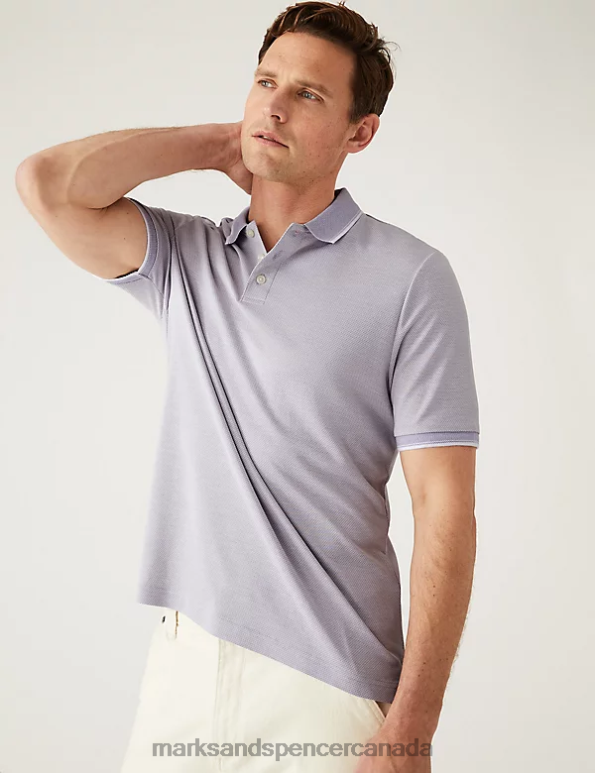 Men Dark Lilac Clothing Marks & Spencer Modal Rich Tipped Collar Polo Shirt 20VTD6397 - Marks and Spencer Canada locations