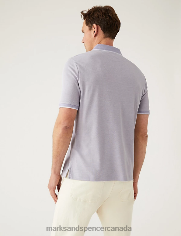 Men Dark Lilac Clothing Marks & Spencer Modal Rich Tipped Collar Polo Shirt 20VTD6397 - Marks and Spencer Canada locations