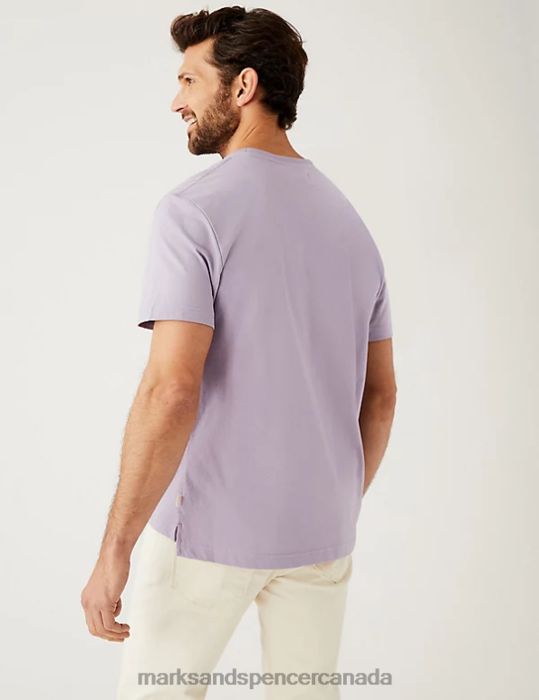 Men Dark Lilac Clothing Marks & Spencer Pure Cotton Heavyweight T-Shirt 20VTD5360 - Marks and Spencer outlet