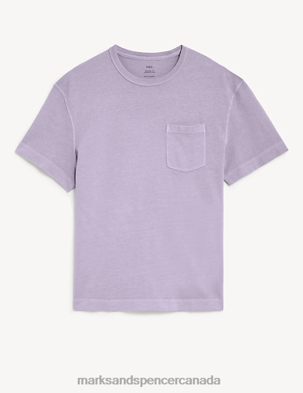 Men Dark Lilac Clothing Marks & Spencer Relaxed Fit Pure Cotton Crew Neck T-Shirt 20VTD6991 - Marks and Spencer outlet