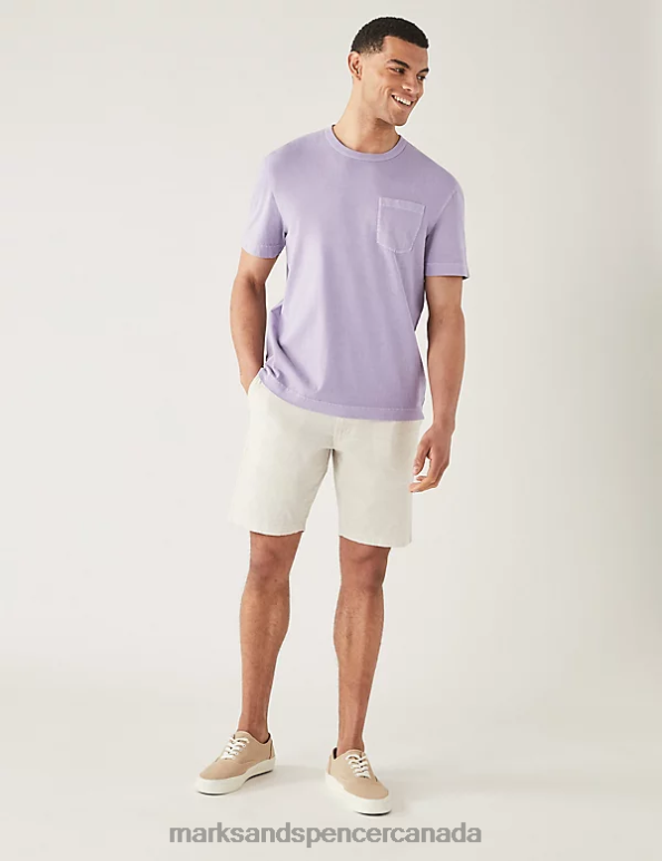 Men Dark Lilac Clothing Marks & Spencer Relaxed Fit Pure Cotton Crew Neck T-Shirt 20VTD6991 - Marks and Spencer outlet
