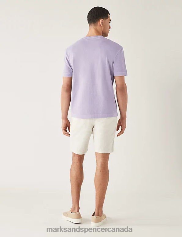 Men Dark Lilac Clothing Marks & Spencer Relaxed Fit Pure Cotton Crew Neck T-Shirt 20VTD6991 - Marks and Spencer outlet