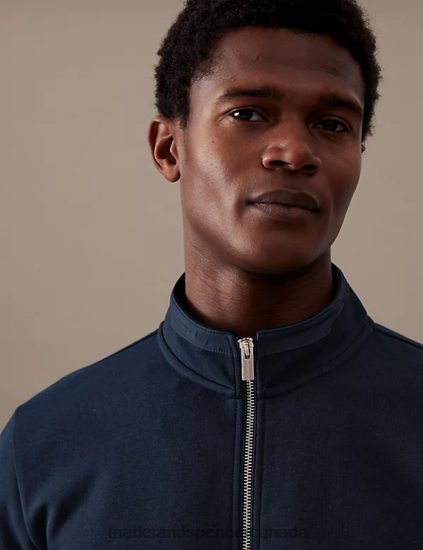 Men Dark Navy Clothing Marks & Spencer Cotton Blend Sweatshirt 20VTD7112 - Marks and Spencer online