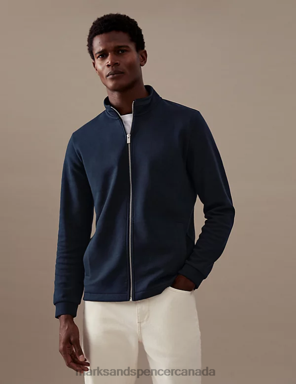 Men Dark Navy Clothing Marks & Spencer Cotton Blend Sweatshirt 20VTD7112 - Marks and Spencer online